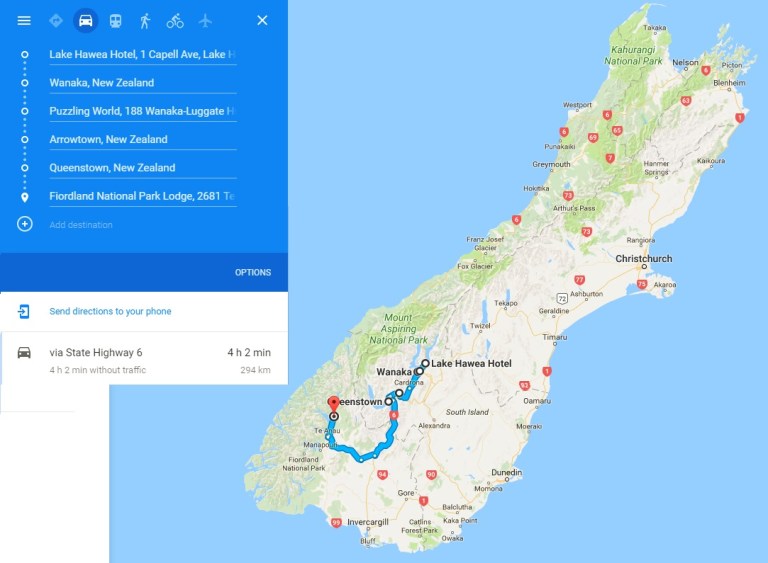 Day 5 - Map - Wanaka &amp; Queenstown