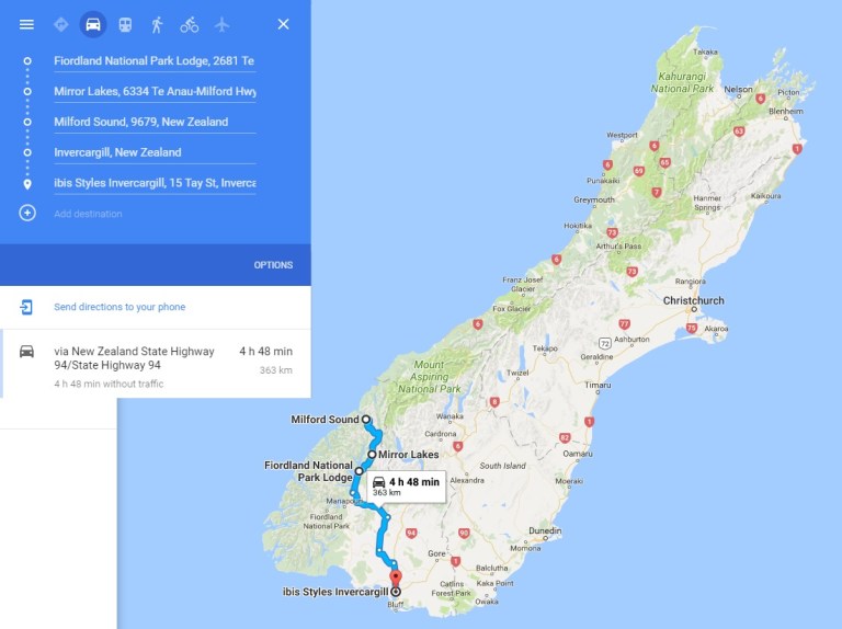 Day 6 - Map - Milford Sound